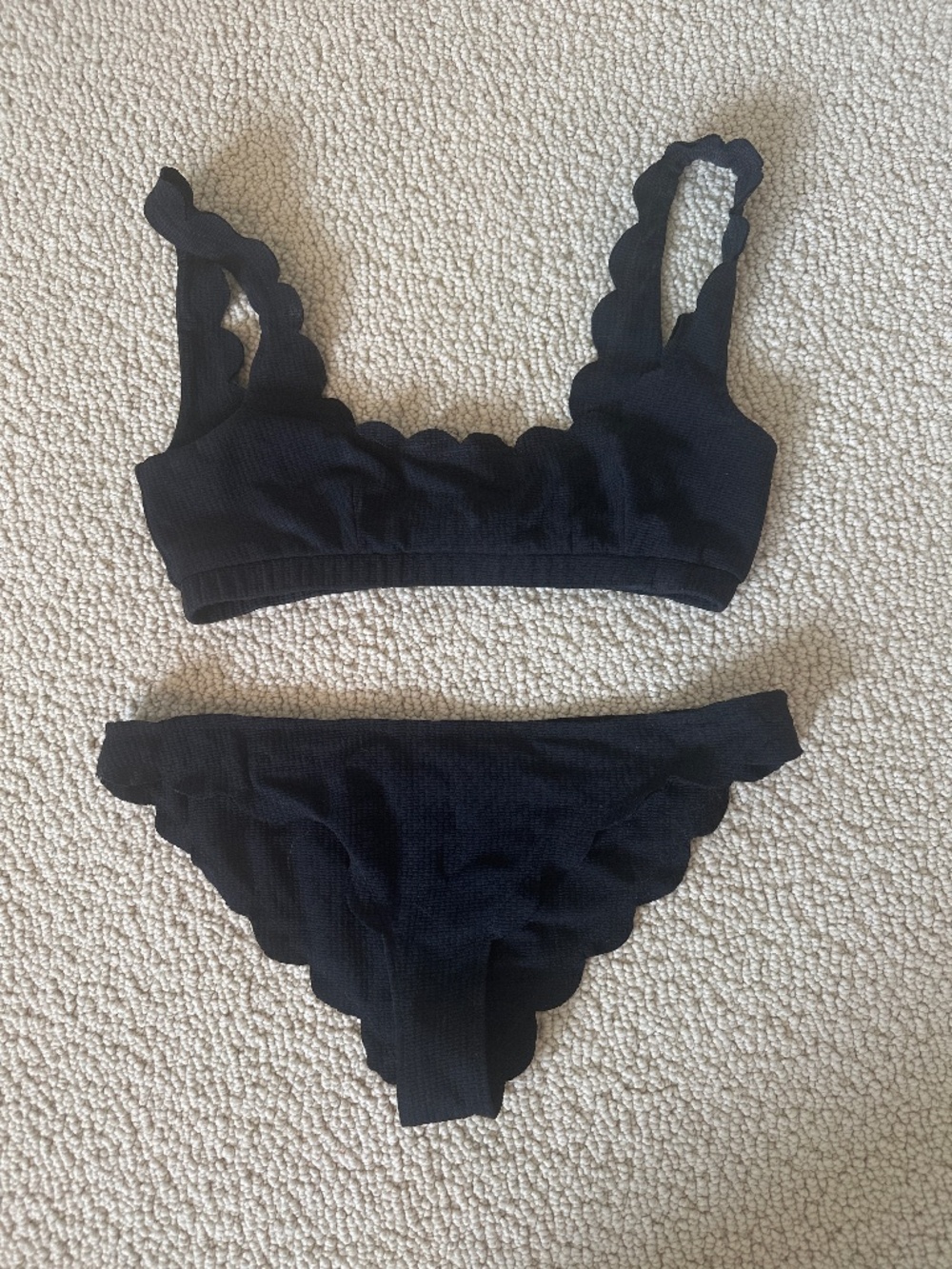 Marysia Swim Black Scallop-Edge Bikini Set, Size Medium